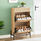 Garvee Freistehender Schuhschrank Aus Natur-Rattan Mit 2 Klappschubladen, 1 Schublade, 3 Verstellbaren Regalen Für Flur & Schlafzimmer, 24"x9.4"x40.3", Braun - braun