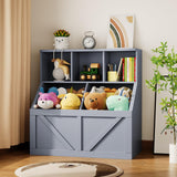 Garvee Kinder Bücherregal Und Spielzeugaufbewahrung Organizer Mit 3 Offenen Regalen, 2 Großen Boxen, Grau Für Kinderzimmer Und Spielzimmer, Stabil, Sicher, MDF, 35.4"x16.5"x36.2" - Grau
