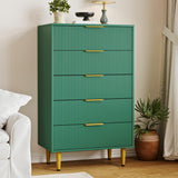 Garvee Kommode mit 5 Schubladen, stabile Metallbeine, 75 × 46 × 121 cm, für Schlafzimmer und Wohnzimmer, Grün - Grün