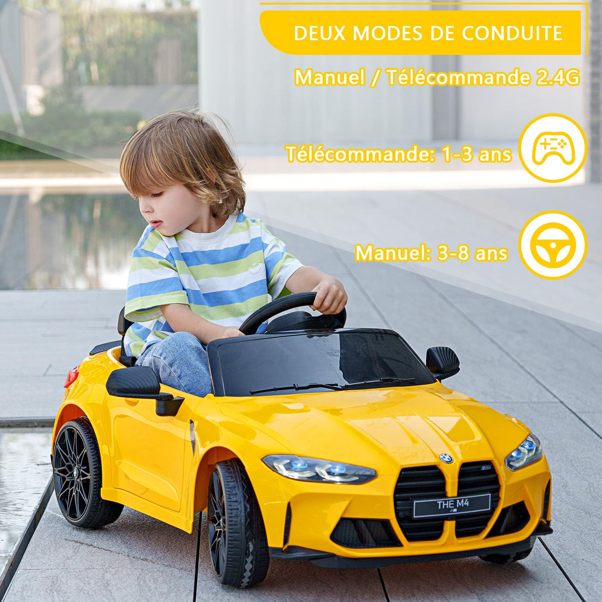 Garvee gelbes BMW Elektroauto für Kinder mit Fernbedienung