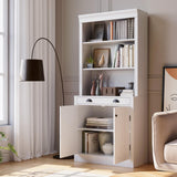 Garvee 71" Hoher Bücherregal Mit Schublade, 5-Stufig, Verstellbare Regale, Holz, Louver-Türen, Weiß Für Wohnzimmer & Büro, Stabil Und Vielseitig