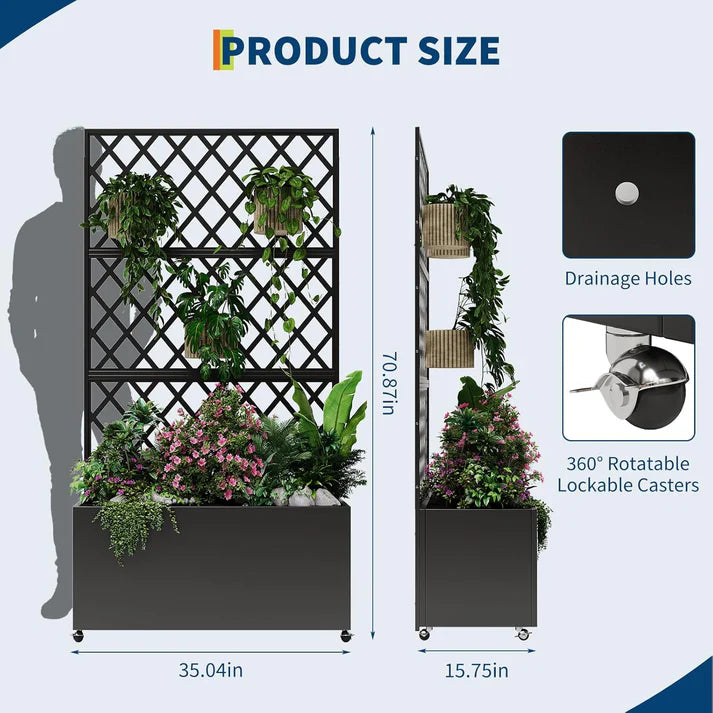 Garvee Hochbeet aus Verzinktem Stahl 180 × 90 × 40 cm – Mit Rankgitter & Sichtschutz, Mobil