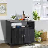 Garvee Outdoor-Aufbewahrungsschrank aus Polyrattan, wetterfester Gartenschrank mit Regal, Aluminium-Tischplatte, 2 Türen und Magnetverschluss, für Garten & Terrasse, Grau - Schwarz/Grau