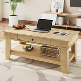 Garvee Großer Couchtisch mit Schublade, L-Bein, offenem Regal, Holz, 120 cm - Naturholz