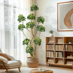 Garvee 210cm Künstlicher Schefflera Baum mit Echtem Holzstamm – Realistische Zimmerpflanze für Wohnzimmer, Schlafzimmer & Büro