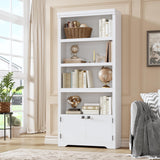 GARVEE Bücherregal mit Türen, 5 Ebenen, 80 cm breit, MDF, verstellbare Ablagen, Weiß – für Wohnzimmer & Büro - Weiß