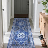 Garvee Teppich Rutschfest Waschbar 80 x 150 cm Boho Vintage Schlafzimmer Badezimmer - Graublau