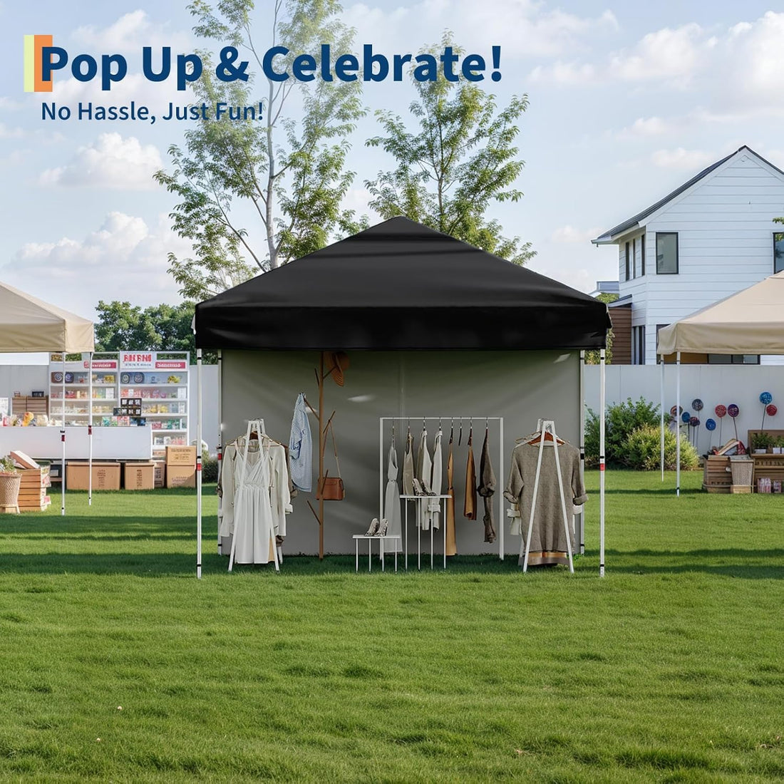 GARVEE Pop-Up Pavillon 3x3 m, Faltpavillon mit 4 Seitenwänden, Wetterfest und Stabil, Ideal für Marktstände, Camping, Garten und Terrasse