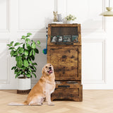 Garvee Hundefutter Aufbewahrungsschrank mit Futterstation, ausziehbarer Schublade, Edelstahlnapf und Glasdeckel, Futterschrank für Hunde - Braun