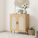 Garvee Sideboard 78 × 39 × 86 cm mit Schiebetüren, pflegeleichter MDF-Schrank für Wohnzimmer und Esszimmer, Natur - Natur