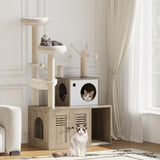 Garvee Katzenmöbel Holz Mit Verstecktem Katzenklo, Kratzpfosten, Hängematte Für Kleine Bis Mittelgroße Katzen, Mehrstöckig, Rustikales Grau, Wohnzimmer - Rustikales Grau