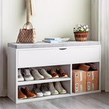 Garvee Aufbewahrungsbank Mit Schuhregal 2-Stufig Gepolsterte Sitzfläche Partikelholz Flur Schlafzimmer 39.3x11.8x22.4 Zoll - Weiß