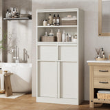 Garvee Großer Badezimmer-Schrank mit Türen & 2 Schubladen, MDF, Weiß, Freistehend, Wasserfest, Kratzfest, 129,5 cm Hoch, Vielseitig für Bad & Wohnzimmer - Weiß