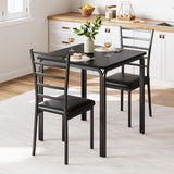 Garvee Esstisch mit 2 Stühlen, Gepolsterte Sitz, Holzmaserung, Metallbeine, Schwarz, für Küche Esszimmer Wohnzimmer, Kleiner Esstisch, mit Rückenlehne - Schwarz
