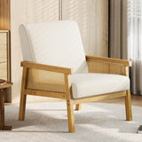 Garvee Akzentstuhl Leinen, Rattan Armlehnen, Hohe Rückenlehne, Holzrahmen, Beige - Beige