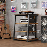 Garvee AV Media Stand 4-Tier Mit Steckdosen & USB, MDF & Metall, Verstellbare Füße, Vintage Design Für Wohnzimmer & Büro, Vielseitig, Stabil, Schwarz