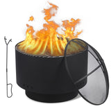 Garvee 26 Zoll Rauchfreier Feuerkorb Mit Grillrost, Funkenschutz, Robuster Stahl Für Garten Und Camping, Tragbar, Mit Abdeckung