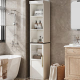 Garvee 70" Badezimmer Aufbewahrungsschrank Schmal Freistehend Mit Tür Und Offenen Regalen Für Kleine Räume Wasserfestes Holz