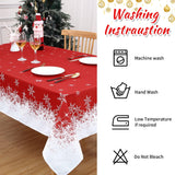 Garvee Weihnachtstischdecke 137 × 274 cm, rechteckig, wasserabweisend aus Polyester, Schneeflockenmuster für Weihnachtsdeko, Rot, maschinenwaschbar - Rot
