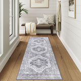 Garvee Vintage Teppich 60 x 230 cm, Orientalisches Design, Rutschfest, Waschbar, Für Wohnzimmer & Esszimmer - Grau