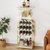 Garvee Metall Weinregal Flaschenhalter mit Glasablage, 16 Flaschen Kapazität, Anti-Kipp, MDF Tischplatte, Gold, für Bar und Küche, mit LED, mit Kippschutz - Gold