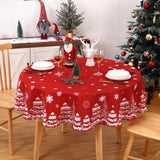 Garvee Runde Weihnachts-Tischdecke Rot Mit Schneeflocken- Und Pin-Motiv, Wasserabweisend, Polyester, Festlich Für Weihnachts- Und Neujahrsfeiern - Rot