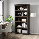 Garvee 5-Stöckiges Holzregal 3+2 Schichten Anti-Kipp Farmhouse Stil MDF & Massivholz Wohnzimmer Büro Braun - Braun