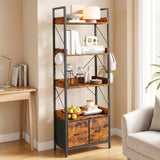 Garvee Bücherregal mit 2 Stoffschubladen, 60 x 30 x 157 cm, Standregal mit 3 offenen Ablagen, Metallrahmen, Vintage Braun, Industrial-Stil