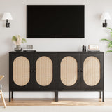 Garvee Rattan Buffet Schrank Mit Türen & Regalen, Handgewebt, MDF-Holz, Schwarze Akzentkommode Für Wohnzimmer & Esszimmer, 31.5"x15.7"x32.6", Schwarz - Black Square Pin