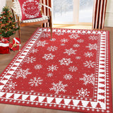 Garvee Weihnachtsteppich Rot 120x170 cm Mit Schneeflocken Und Tannenbaum Für Wohnzimmer & Schlafzimmer, Waschbar, Antirutsch TPR, Niedrigflor
