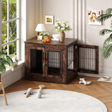Garvee Hundebox-Möbel 80 × 60 × 66 cm für Hunde bis 22,7 kg, mit 3 Türen, Ablagefläche und Holzboden, Holzwerkstoff & Metall