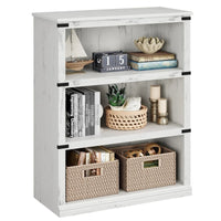 Garvee Bücherregal 4 Ebenen 80 x 32 x 102 cm, breites Standregal aus Holz mit 3 Regalbereichen, stabiles Aufbewahrungsregal im Industrie-Look, Weiß