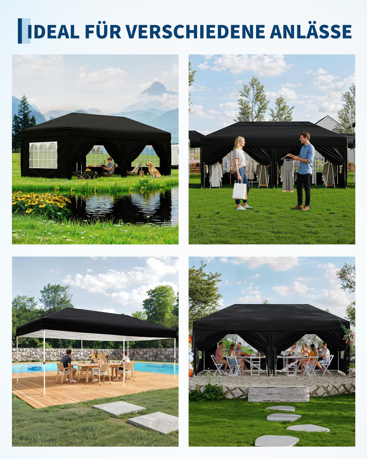 Geräumiger Innenbereich des GARVEE Faltpavillons 3 x 6 m