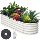GARVEE Rundes Metall Hochbeet 1er Set, 180 x 90 x 60 cm Pflanzbeet aus Verzinktem Stahl, Rostbeständiger Garten Pflanzkasten für Blumen, Gemüse & Kräuter, Weiß - Weiß