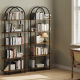 GARVEE Bücherregal mit Bogen, 5 Ebenen, 2er-Set, Vintage-Stil, Schwarz/Vintagebraun – für Wohnzimmer & Schlafzimmer
