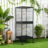 Garvee 55" Vogelkäfig Mit Holzsitzen, Metall, 4 Türen, Rollen Für Kleine Bis Mittelgroße Vögel, Zuhause Und Tierarzt, Groß, Schwarz