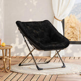 Garvee Klappstuhl Kunstfell, Verstellbar, Platzsparend, Bis 136 Kg, Für Wohnzimmer & Schlafzimmer, Schwarz - Schwarz