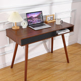 Garvee Schreibtisch im Mid-Century-Stil 107 cm mit Schublade und offenem Regal für Büro und Schlafzimmer, Walnussholz, verstärkte Stabilität, modernes Design - 