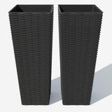 GARVEE Pflanzkübel 2er Set 61 cm, Wetterfeste Blumentöpfe in Rattanoptik aus Kunststoff, Mit Drainage, Für Garten & Terrasse, Schwarz, Ohne Untersetzer - Schwarz Ohne Untersetzer