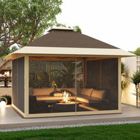 GARVEE Pop-Up Pavillon 3,65 x 3,65 m mit Moskitonetz, UV-Schutz, 3-fach Höhenverstellbar, Stahlrahmen, 6 Seitenwände & Sandtaschen, Für Garten & Camping, Khaki