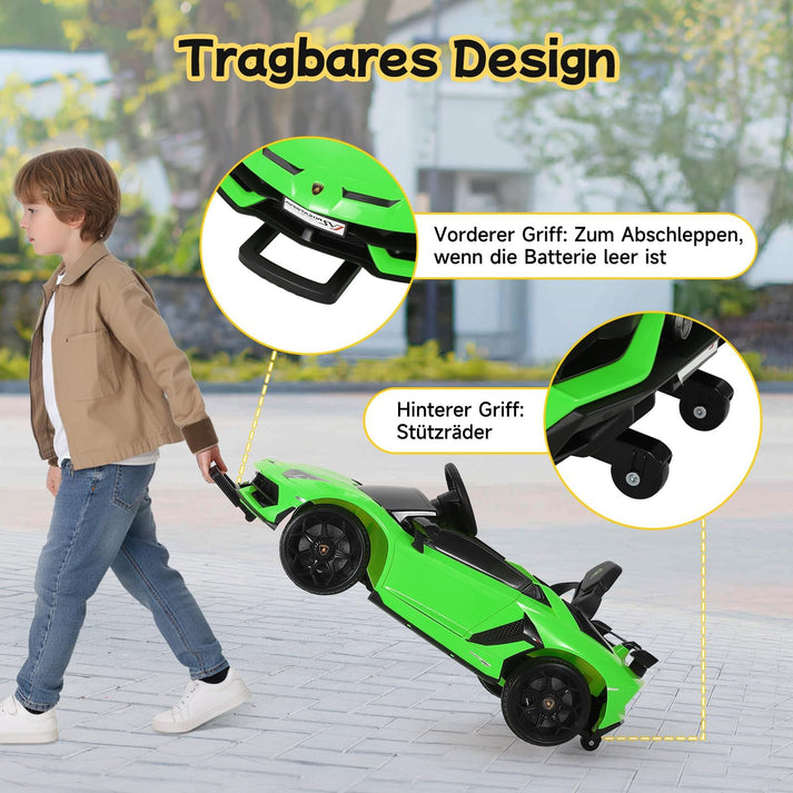 Tragbares Design mit vorderem Zuggriff und hinteren Stützrädern zum einfachen Verschieben bei leerem Akku