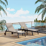 Garvee Lounge Stühle Set 3, Mit Rädern, Verstellbar, Textilene, Metallrahmen, Für Pool & Terrasse, Braun - Braun