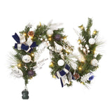Garvee 6 FT LED Weihnachtsgirlande Mit Kiefernzapfen, Blaue & Silberne Schleifen, Innen & Außen, 20 LED Lichter, Umweltfreundlich - Blau-Silber