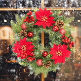 Garvee Weihnachtskranz 16 Zoll Mit Künstlichen Poinsettien, Tannenzapfen, Roten Kugeln, Wetterfest Für Tür Und Wand Grün Rot - rot