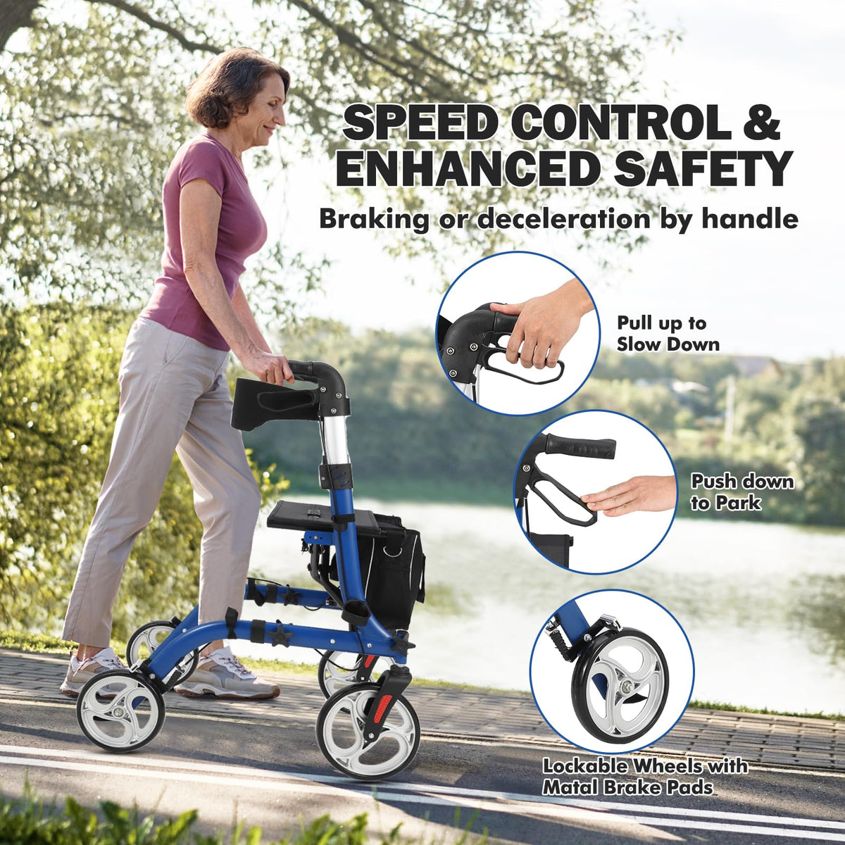 Rollator mit großen Rädern – Blau/Schwarz
