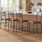 Garvee Barhocker 4er-Set, mit Rückenlehne & Fußstütze, PU-Kunstleder, Metall, Braun, gepolstert - Braun