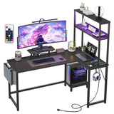 Garvee Eckschreibtisch 124 × 100 × 148 cm, Gaming-Schreibtisch mit LED-Beleuchtung, USB-Anschlüssen, Stauraum, Schublade und Monitorständer, für Homeoffice, Schwarz - Schwarz