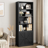 Garvee Bücherregal Mit Türen Industrial 6 Regale Farmhouse Holz Stauraum 11,8in Tiefe 71,4in Höhe Weiß Für Wohnzimmer Büro Schlafzimmer - weiß