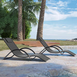 Garvee Sonnenliegen Set 2 Teilig, Textilene, Metallrahmen, 160×62×65 cm, Für Pool & Terrasse, Schwarz - Schwarz