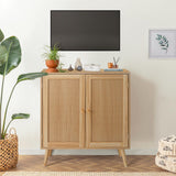 Garvee Massivholz-Buffetschrank mit Rattantüren und verstellbaren Regalen zur Dekoration im Flur oder Esszimmer Natur, mit Stauraum, Naturholz